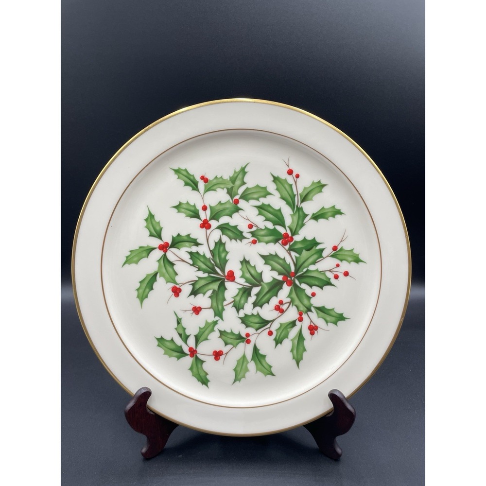 Vtg Lenox Holiday Dimension Holly Berries Round Plate Platter 24K Gold Trim - Picture 3 of 6